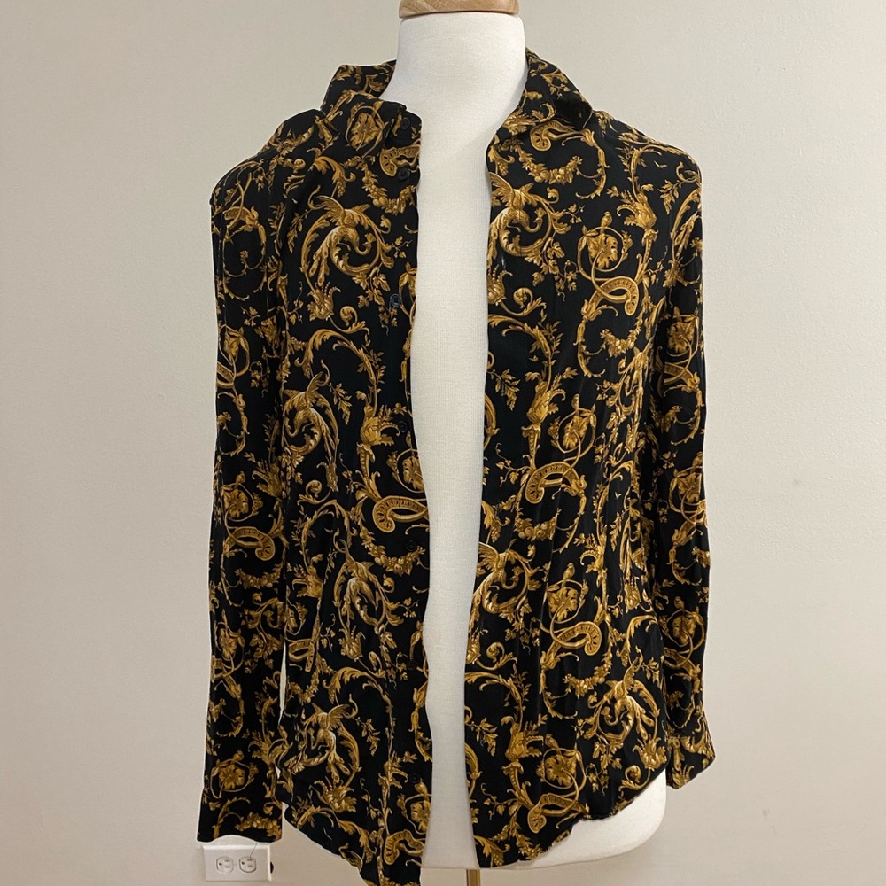 Mens Black & Gold Button Down Shirt